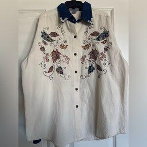 Jane Ashley Denim and Cream Cotton Top